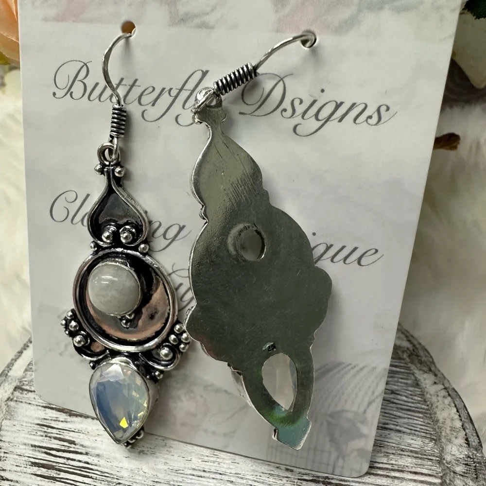 0123 Opalite Rainbow Moonstone Artisan Drop Earrings Silver Gemstone Jewelry - Picture 10 of 13